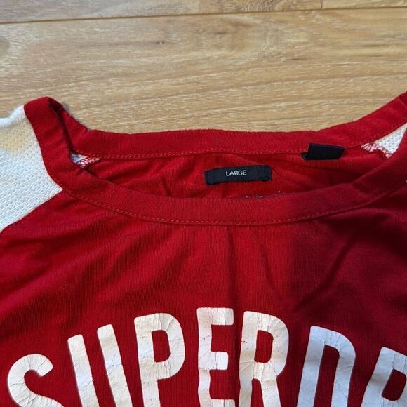 Superdry Women's Red Baseball Tee - T Shirt Size Large - Picture 2 of 8